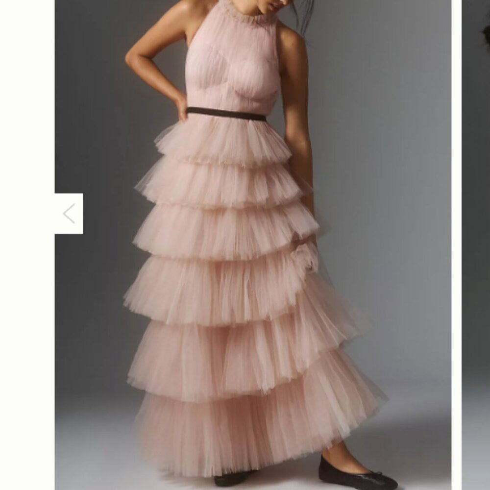 Geisha Designs Tiered Ruffle Halter Dress (petite friendly)